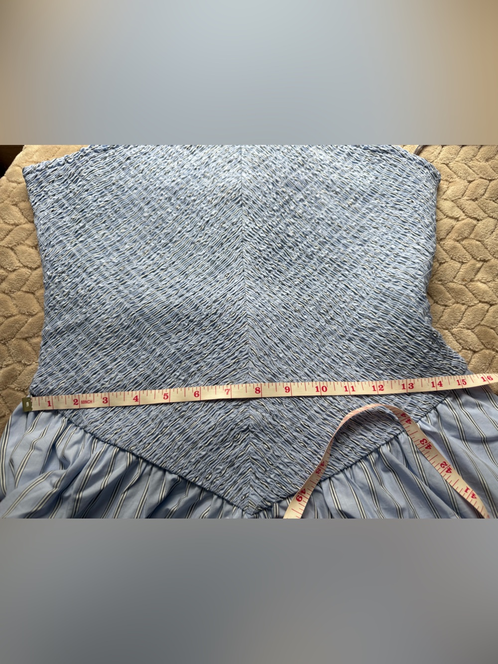 J. Crew Light Blue Halter Smocked Midi Dress in Stripe M - Picture 14 of 14